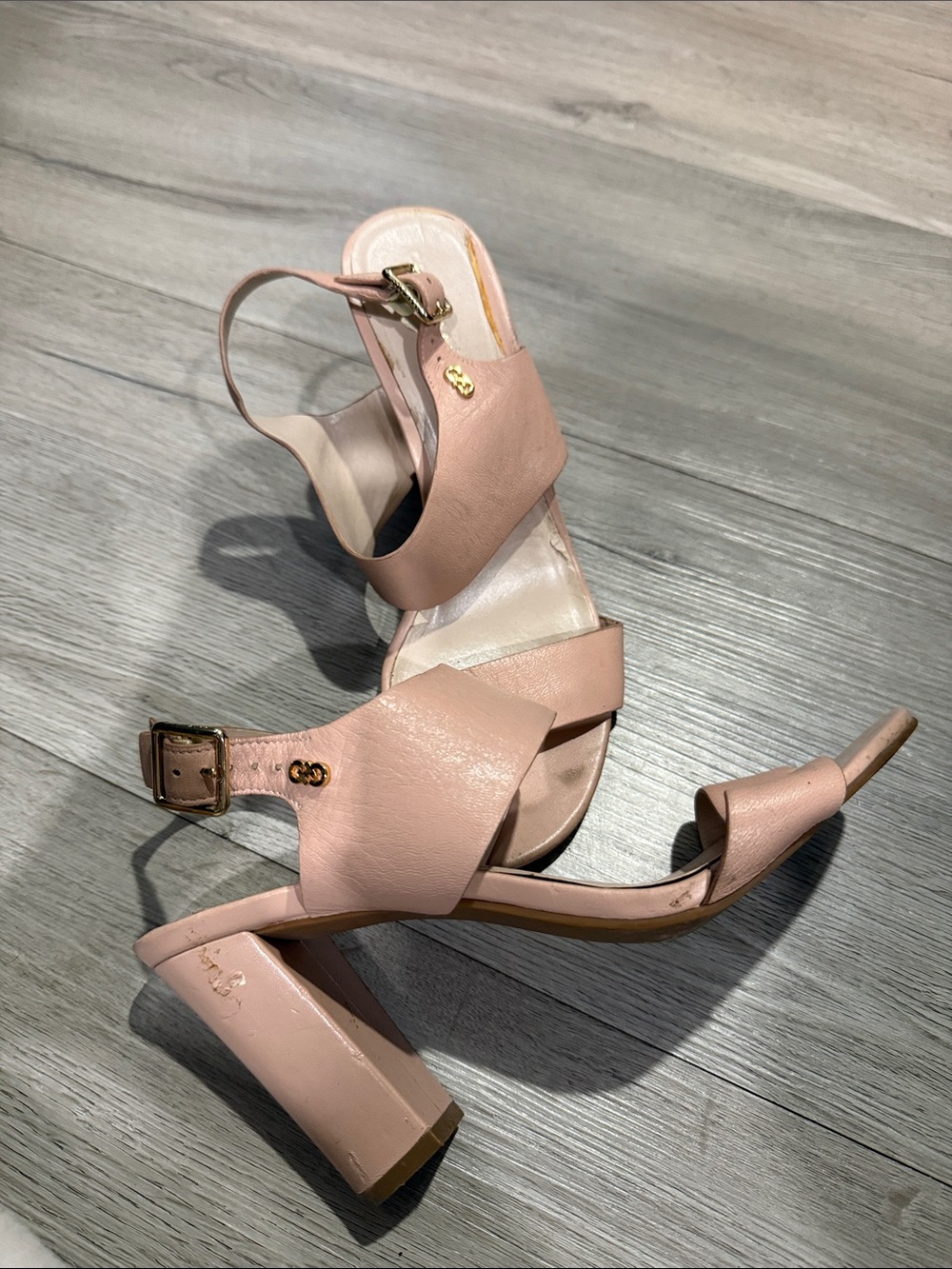 Come haan Women's Blush Pink Block Heel leather Sandals